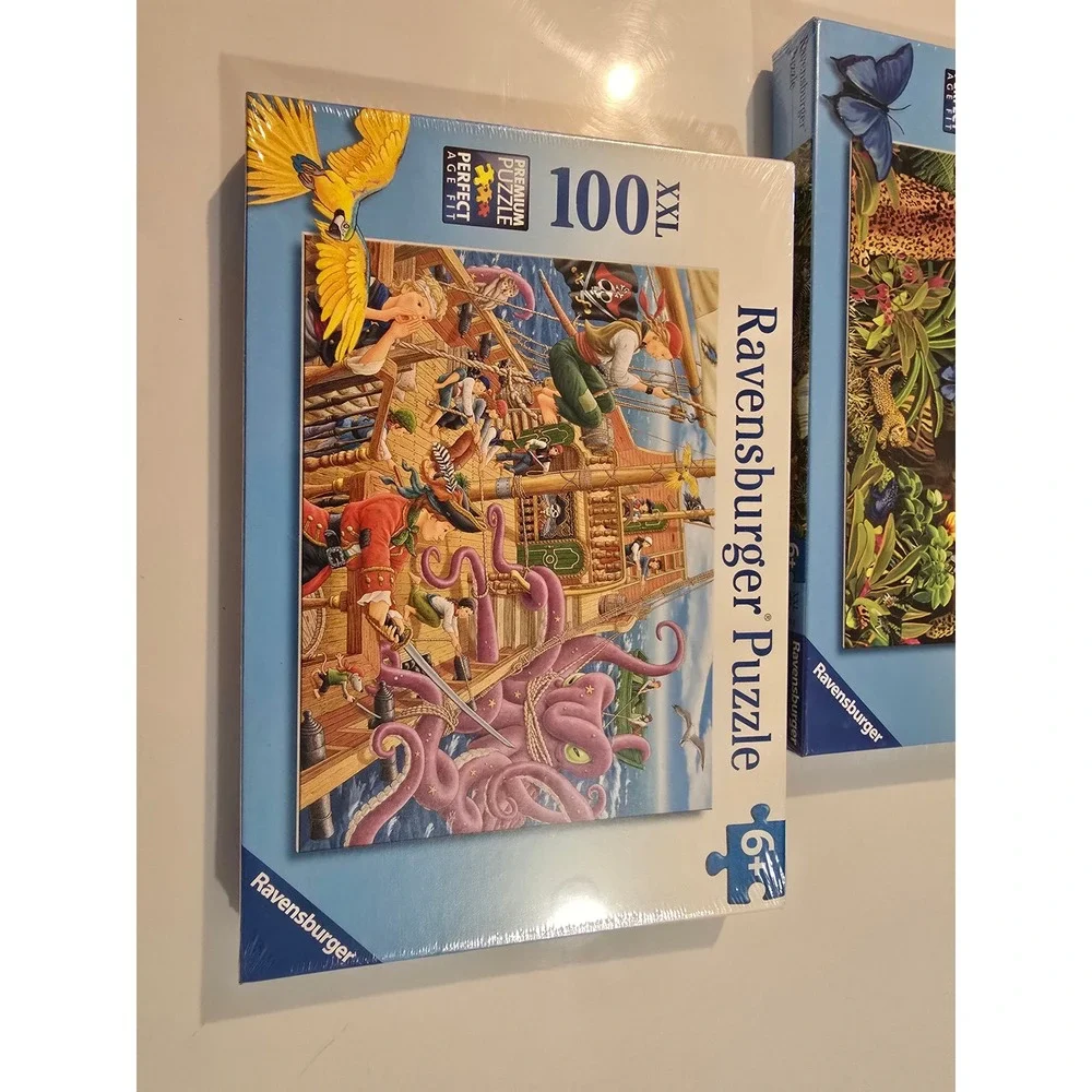 Set of Ravensburger XXL 100 Piece‎ Puzzle Set Jungle Animals & Pirate Ship